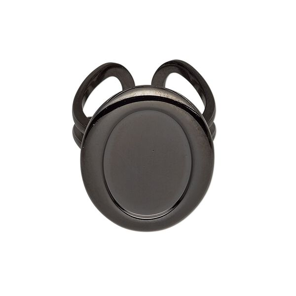 Ring, gunmetal-plated "pewter" (zinc-based alloy), 24x20mm with 18x13mm oval setting, adjustable. Sold individually. image number 0