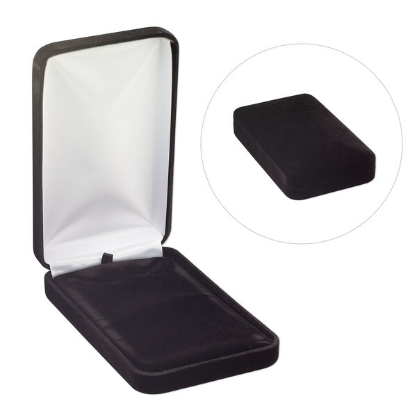 Necklace box, flocked velvet and satin, black and white, 7 x 4-1/4 x 1-5/8 inch rectangle. Sold individually. image number 0