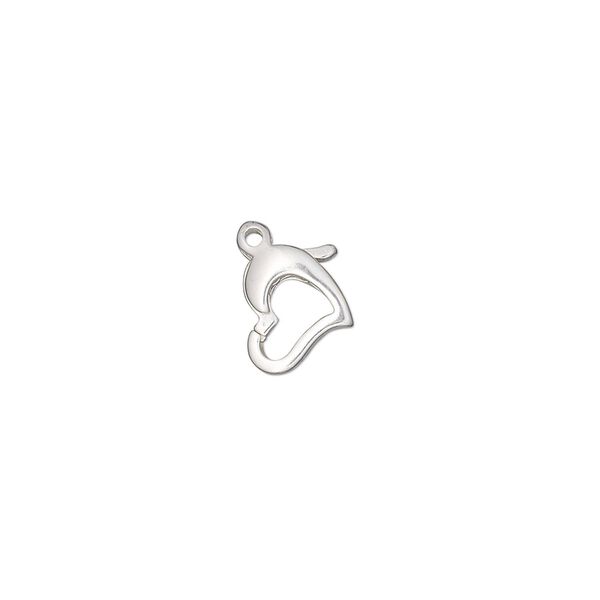 Clasp, lobster claw, sterling silver, 9x8mm open heart. Sold individually. image number 0