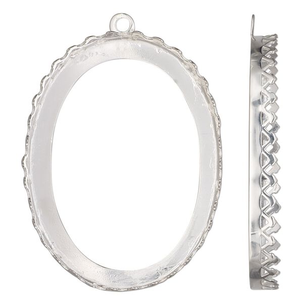 Drop, sterling silver, 41.5x31.5mm oval with triangle edge and open back with 40x30mm oval cabochon bezel setting. Sold individually. image number 0