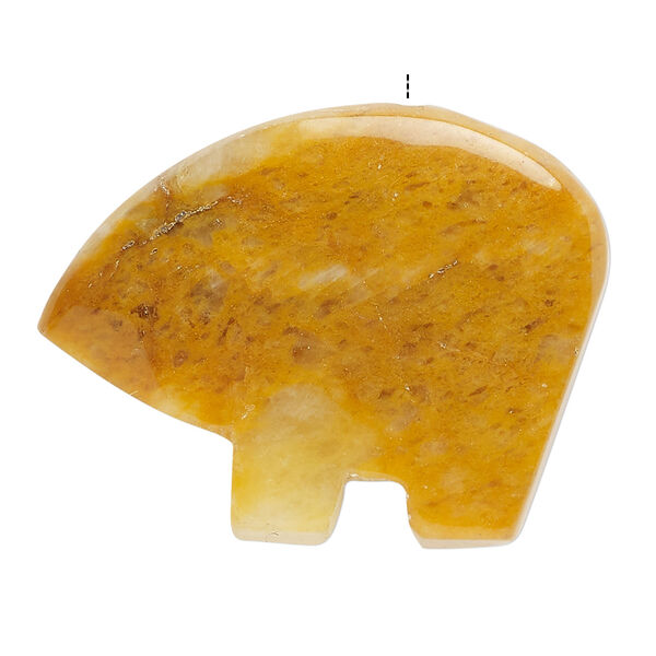 Golden "jade" 1pkg1, top-drilled and half-drilled Zuni-style bear focal natural, 34x21mm-38x31mm medium-dark image number 1