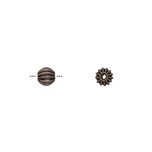Bead, antique copper-plated brass, 5mm fluted round. Sold per pkg of 20.