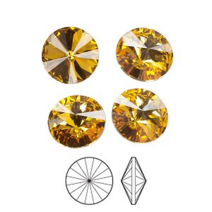 Chaton 6pk topaz foil back, Preciosa MAXIMA Czech crystal rhinestone 12mm rivoli