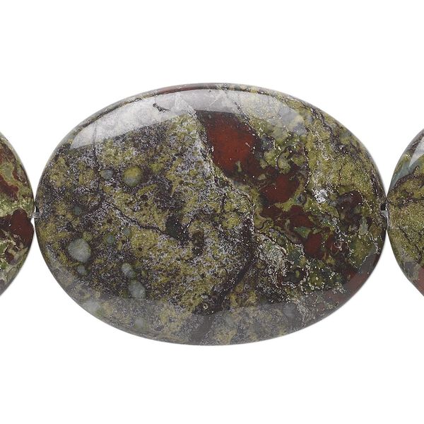 Dragon blood jasper 1pkg1, flat oval bead natural 15.5-16 inch 40x30mm image number 0