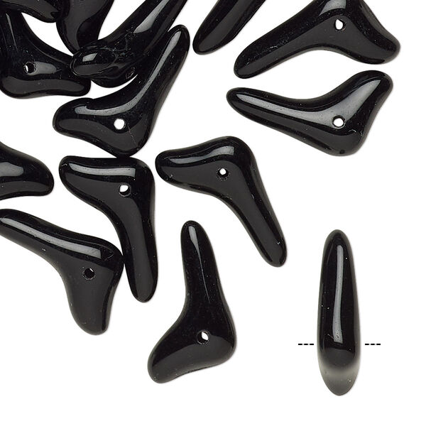Bead, glass, opaque black, 17x5mm top-drilled sprig with 0.6mm hole. Sold per pkg of 24. image number 0