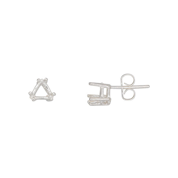 Earstud, Sure-Set™, sterling silver, 6mm with 6-prong triangle basket setting. Sold per pair. image number 0