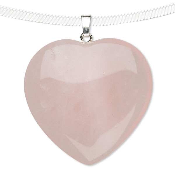 Pendant, rose quartz (dyed) with gold-finished and/or silver-plated brass bail, 35mm heart. Sold individually. image number 0