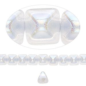 Spacer, Preciosa, Czech pressed glass, transparent clear AB, 6x6x7mm 2-strand pyramid, fits up to 3mm bead. Sold per 8-inch strand, approximately 30 spacers.