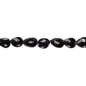 Black tourmaline 1pkg1, hand-cut faceted puffed teardrop bead natural 8 inch 6x5mm-9x6mm
