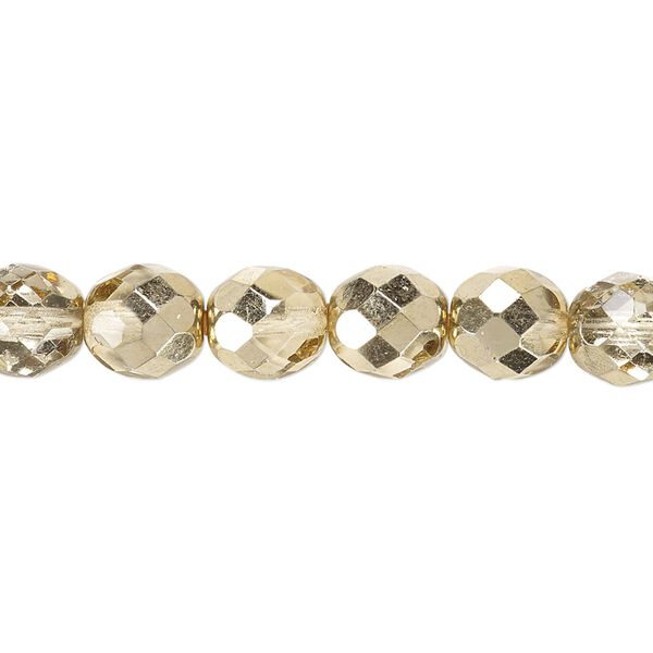 Bead, Czech fire-polished glass, clear with half-coat metallic pale gold, 8mm faceted round. Sold per 15-1/2" to 16" strand. image number 0