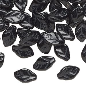 Bead, Czech pressed glass, opaque black, 12x8mm flat leaf. Sold per 1-ounce pkg, approximately 80 beads.