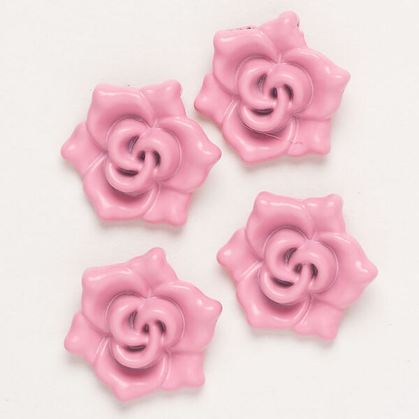 Charm, "pewter" (zinc-based alloy) and enamel, pink, 18x16mm flower with hidden loop. Sold per pkg of 4. image number 0