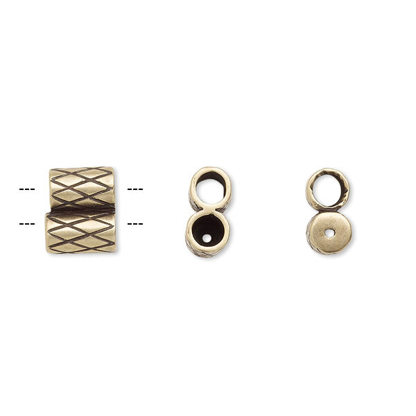 Clasp JBB Findings slide 1pkg1 brass, 9x7.5mm textured double-round tube, set of 2 antiqued image number 0