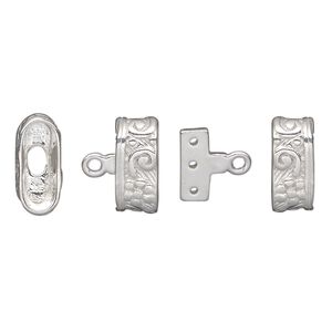 End bar, sterling silver, 13x6mm 3-strand double-sided fancy oval textured cap with 10x7mm inside bar, 11x3.5mm hole. Sold individually.