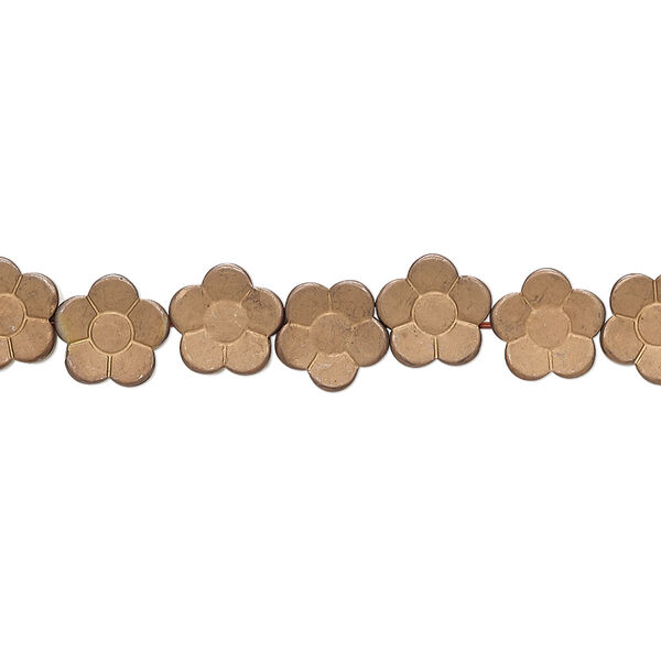 Bead, electroplated Hemalyke™, matte bronze, 8mm flower. Sold per 15-1/2" to 16" strand. image number 0