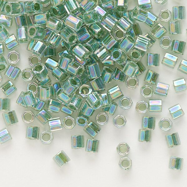 Seed bead, Delica®, glass, pkg/7.5g, #8 cut, translucent lime-lined rainbow crystal clear (DBLC-0060). image number 0