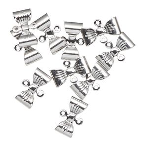 Link, antique silver-finished brass, 12x5mm textured bow. Sold per pkg of 10.