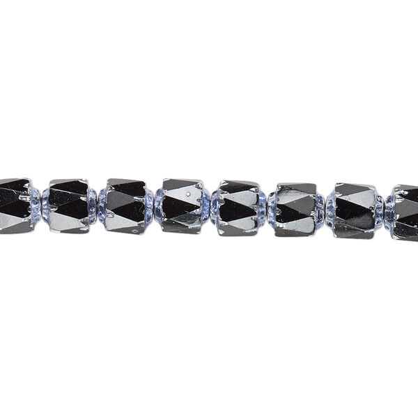 Bead, Czech glass, opaque black and metallic purple, 6mm round cathedral. Sold per 15-1/2" to 16" strand. image number 0