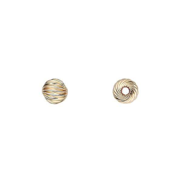 Bead, 14Kt gold-filled, 6mm corrugated twist round. Sold per pkg of 20. image number 0