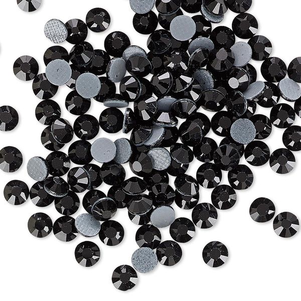 Flat back, hot-fix glass rhinestone, jet, 3.8-4mm faceted round, SS16. Sold per pkg of 144 (1 gross). image number 0