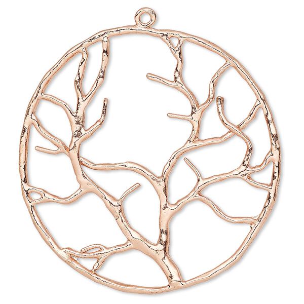 Focal, copper-plated brass, 38mm single-sided open round tree of life. Sold per pkg of 2. image number 0