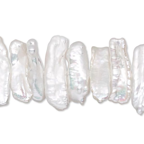Pearl, cultured freshwater (bleached), white, 17x4mm-23x8mm center-drilled stick, C- grade, Mohs hardness 2-1/2 to 4. Sold per 15-1/2" to 16" strand. image number 0