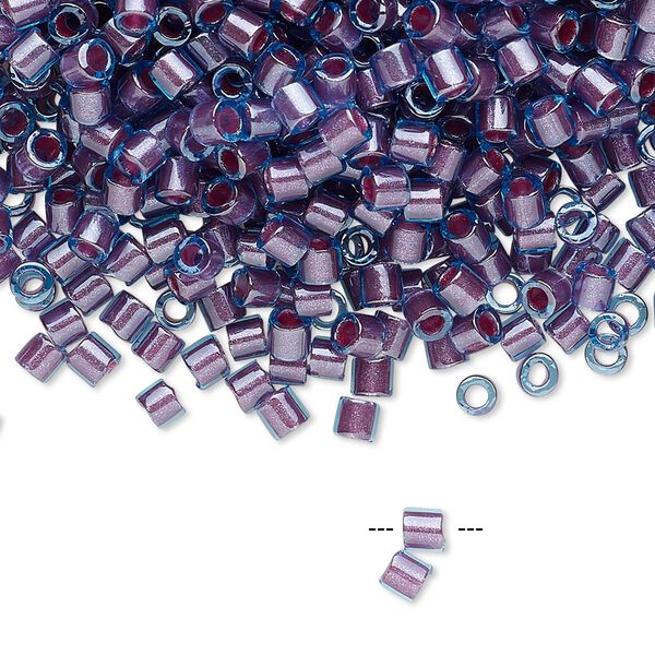 Seed bead, Delica®, glass, pkg/7.5g, #8 round, translucent orchid-lined luster aqua (DBL-0922). image number 0