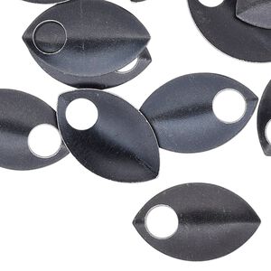 Component, anodized aluminum, black, 22x14mm 2-sided curved scale blank with 5mm hole, 20 gauge. Sold per pkg of 20.