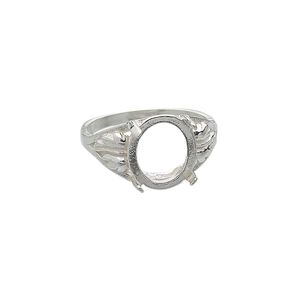 Ring, Sure-Set™, sterling silver, two-leaf band with 12x10mm 4-prong oval setting, size 6. Sold individually.