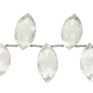 Green quartz 1pkg1, hand-cut top-drilled faceted marquise bead 8 inch graduated 14x8mm-20x12mm