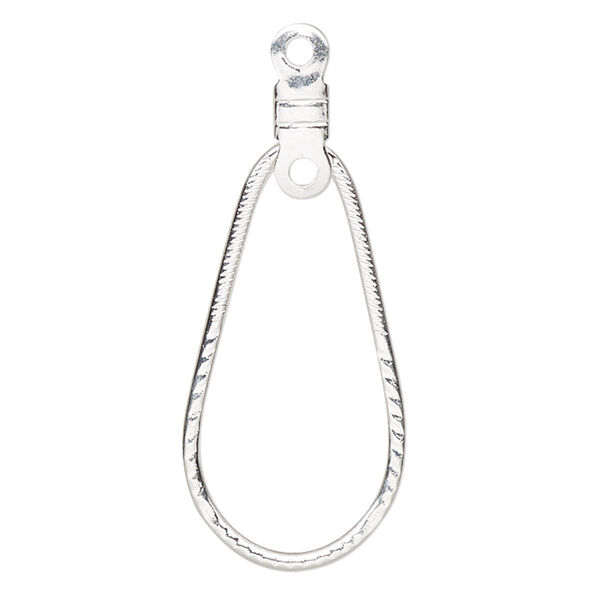 Beading hoop, silver-plated steel, 27x12.5mm single-sided open teardrop with notched design and closed loop. Sold per pkg of 10. image number 0