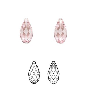 Briolette 24pk light rose, Crystal Passions® 13x6.5mm pendant drop 6010