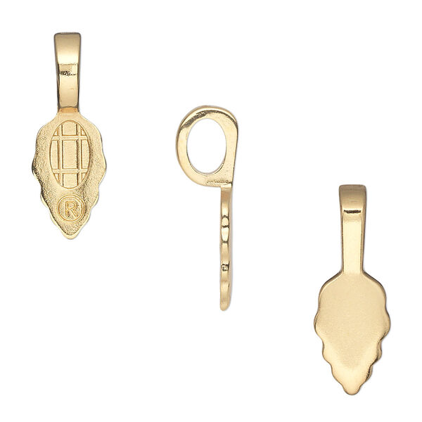 Bail, Aanraku®, glue-on, gold-plated "pewter" (zinc-based alloy), 21.5x7mm with 12x7mm leaf flat base. Sold per pkg of 25. image number 0