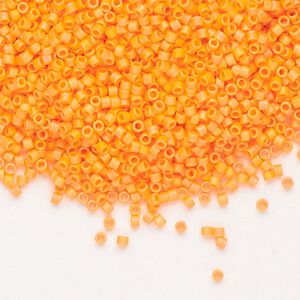 Seed bead, Delica®, glass, pkg/250g, #11 round, opaque matte rainbow mandarin orange (DB-1593).