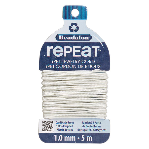 Cord, Beadalon® RePEaT™, recycled polyethylene, cloud, 1mm, 100-pound test. Sold per 5-meter card. image number 0