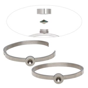 Bracelet, Almost Instant Jewelry®, hinged bangle, stainless steel, 6mm wide with SS39 rivoli bezel setting, 7-1/2 inches. Sold individually.