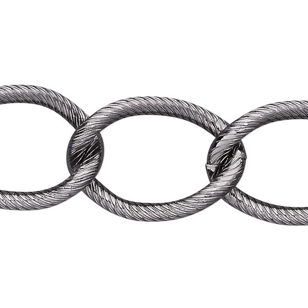 Chain, anodized aluminum, gunmetal, 18mm textured curb. Sold per pkg of 5 feet. image number 0
