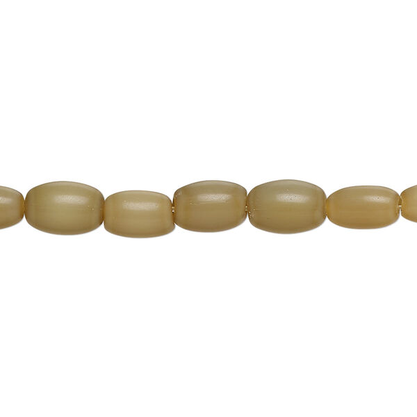 Bead, fiber optic glass, pkg/14 inch, opaque tan, 8x5mm center-drilled oval. image number 0