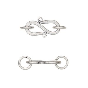 Clasp S-hook 1pkg1 sterling silver, 17x10mm / 6mm closed jump ring, 1-strand