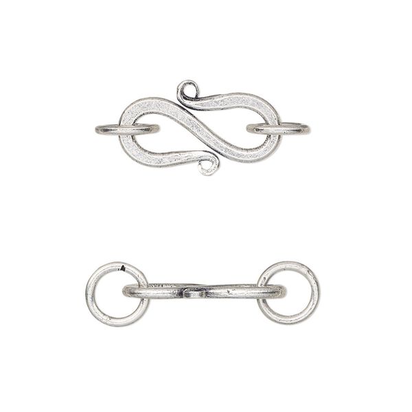 Clasp, S-hook, sterling silver, 17x10mm with (2) 6mm closed jump rings. Sold individually. image number 0