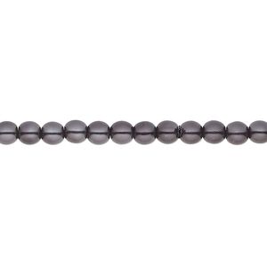 Bead, Czech glass pearl, dark grey, 4mm round. Sold per 18-inch strand, approximately 120 beads.