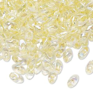 Seed bead, Miyuki, glass, pkg/250g, 7x4mm long magatama, translucent pale yellow inside dyed color crystal clear, (LMA-2146).