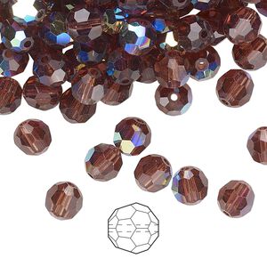 Bead 144pk light burgundy AB, Preciosa Czech crystal 6mm round