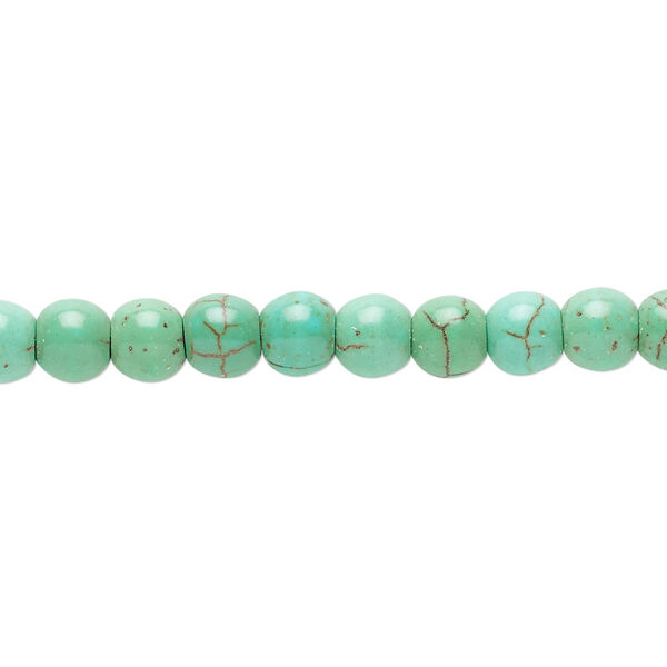 Bead, magnesite (dyed / stabilized), forest green, 5-6mm round, C+ grade. Sold per 15-inch strand. image number 0