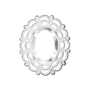 Component, silver-plated brass, 30x25mm oval with 18x13mm 4-prong oval setting. Sold per pkg of 12.