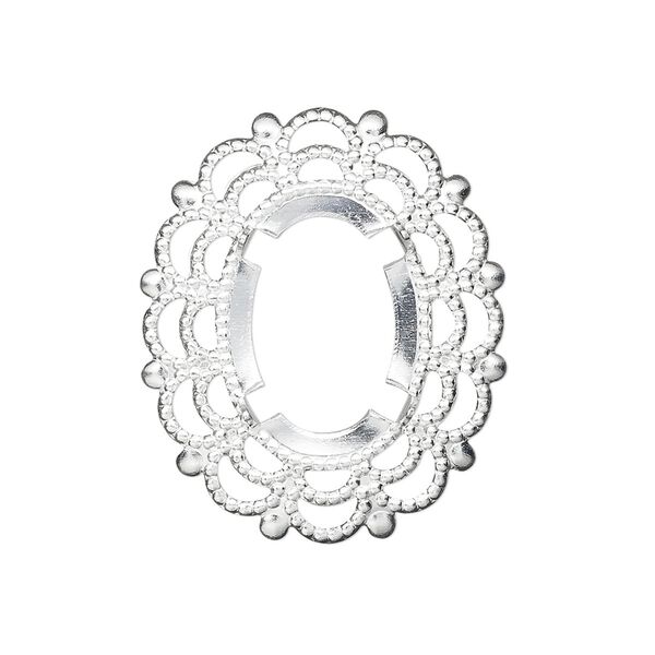 Component, silver-plated brass, 30x25mm oval with 18x13mm 4-prong oval setting. Sold per pkg of 12. image number 0