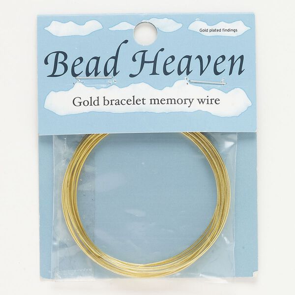 Memory wire, gold-finished steel, 1-3/4" bracelet, 0.6-0.75mm thick. Sold per 15-loop pkg. image number 0