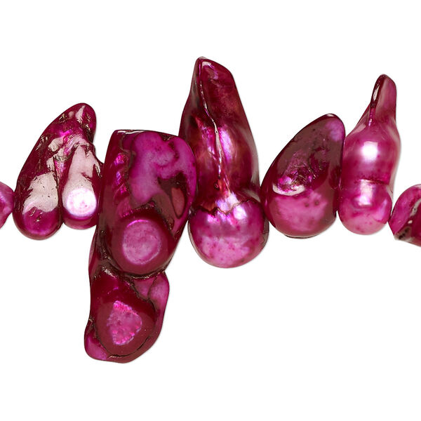 Bead, blister pearl shell (dyed), mulberry, 9x6mm-25x10mm top-drilled baroque with 0.4-0.6mm hole, Mohs hardness 2-1/2 to 4. Sold per 15-inch strand. image number 0