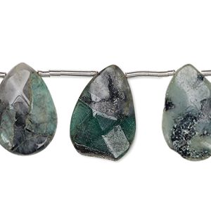 Chrysoprase 1pkg8, hand-cut top-drilled faceted puffed teardrop bead 17x12mm-22x15mm