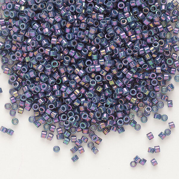 Seed bead, Delica®, glass, pkg/50g, #11 round, opaque rainbow gold luster purple grey (DB-0134). image number 0